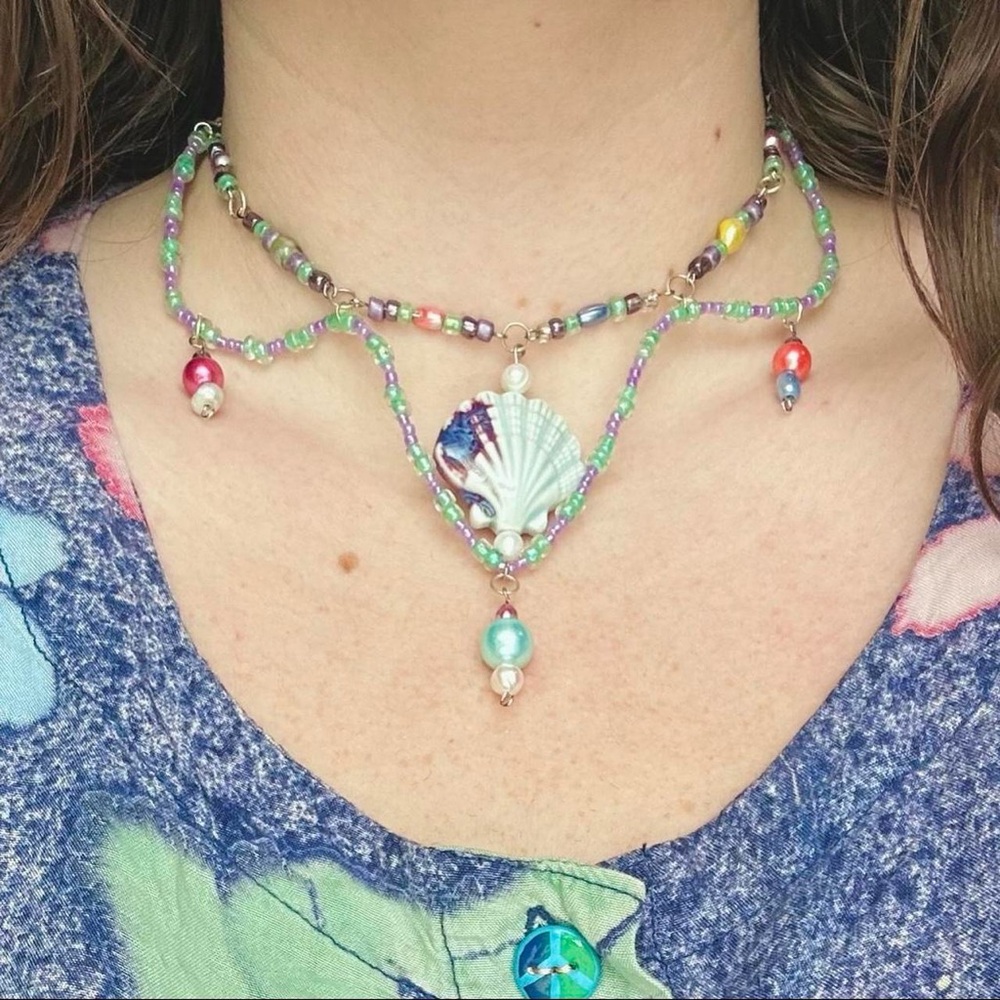 Siren Song Handmade Beaded Shell Mermaid Necklace